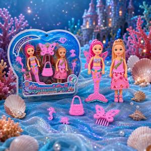 Set <span class=keywords><strong>di</strong></span> Bambole Sirena Mini da 6 Pollici, Bambola Principessa <span class=keywords><strong>Barbie</strong></span> da 15cm con Accessori, Borsetta a Farfalla, <span class=keywords><strong>Giocattolo</strong></span> per Regalo <span class=keywords><strong>di</strong></span> Compleanno per Ragazze - Product Image 1