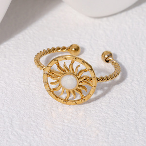 <b>Ring</b> Sunflower Stainless Steel Gold-Plated Waterproof Open <b>Ring</b> 18K <b>Resizable</b> Fashion Jewelry for Women Wedding Gifts - Product Image 2