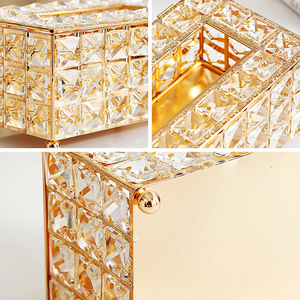 Hộp Khăn Giấy Kim Loại Hình Vuông Hạt Pha Lê Vàng Thủ Công Trang Trí Tiệc Cưới - Product Image 3