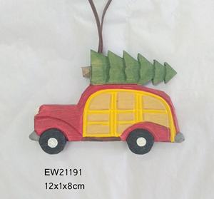 Artigianato in legno decorazione natalizia animali in legno albero di natale ornamento intagliato a mano auto rossa - Product Image 4