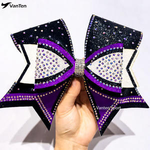 Moños de Competición de Alta Calidad Triple Threat, Color Amarillo Neón y Azul Rey, Moños Grandes de 7 Pulgadas con Cola Completamente Decorada con Pedrerí<span class=keywords><strong>a</strong></span> - Product Image 6