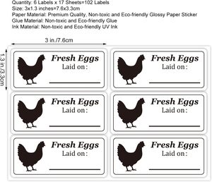 Etiquetas Rectangulares de Papel de 3x1.3 Pulgadas (102cs) para Marcar la Fecha de Producción de Huevos Frescos, para Cartones de Huevos de Granja, Empaquetado para Productores - Product Image 2