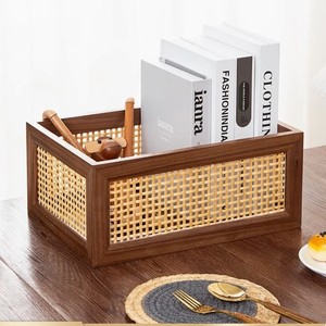 Solid Wood Rattan Desktop <b>Storage</b> <b>Basket</b> Rectangle L Eco-Friendly For Miscellaneous Items Snacks <b>Toys</b> - Product Image 1