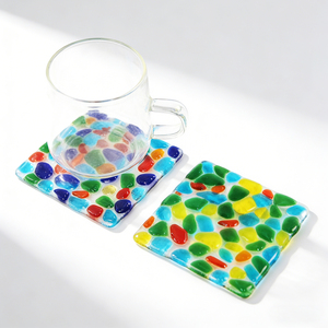 Art Design Stained Glass Coaster Set Reusable Square & <b>Round</b> Colorful <b>Mats</b> for Tabletop Protection & Dining Decor - Product Image 1