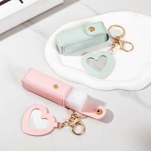 Factory Custom Brand Business Elite <b>Cute</b> Heart Mirror PU Lipstick Case Keychain Portable Mini Lip Balm Storage Pouch Women Daily - Product Image 3