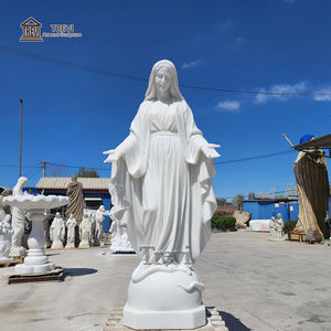 Trevi Hand Gesneden Religieuze Maagd Mary Natuursteen Sculptuur Natuurlijk Wit Marmer Onze Dame Van Genade Standbeeld Met Open Handen - Product Image 5