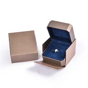 High End Menge Soft Blue Velvet Brown Doppel ring Schmuck Set Box mit 2 PCS Packer für Hochzeiten