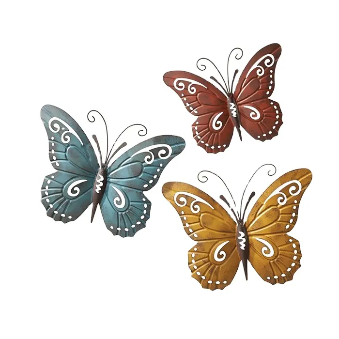 Naturaleza Inspirado Resina Mariposa Pared decorativa Hierro metal Arte Trio Colgar Decoración interior
