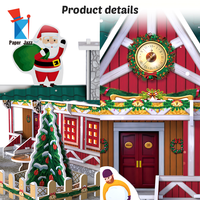 Puzzle 3D en papier Maison de Noël, Jouet créatif de dessin animé, Scène de Noël avec toit, arbre, bonhomme de neige et traîneau, à assembler soi-même, Décoration de table de Noël
