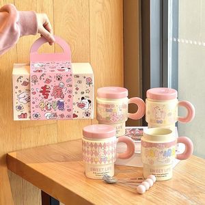 Tazas de Porcelana <span class=keywords><strong>con</strong></span> Diseño de Animales de Dibujos Animados, <span class=keywords><strong>con</strong></span> Tapa y Cuchara, Juego de Regalo de Tazas Portátiles y Lindas para la Oficina, Fiestas y <span class=keywords><strong>Desayunos</strong></span> - Product Image 2