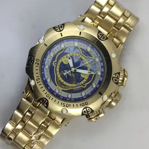 2022 jam tangan kuarsa pria Invi penunjuk emas gesper lipat tunggal mode Spiral mahkota besar Dial