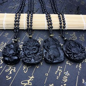 Collar con Colgante Pixiu de Obsidiana, Elegante Amuleto Fengshui Piuxiu Negro Chapado en Oro, Joyería Unisex para Parejas - Product Image 2