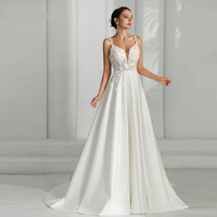 Robes de mariée personnalisées, neuves, de haute qualité, dos nu, style luxe léger, taille naturelle, en satin ivoire, coupe trapèze, style bohème