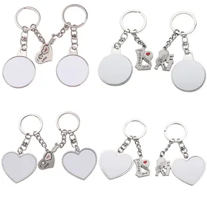 Chine usine personnalisée meilleurs articles promotionnels publicité porte-clés en métal cadeaux Saint Valentin sublimation blanc couple porte-clés