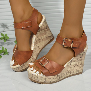 Women Summer Belt Buckle Wedge Sandals New Thick Sole Fashion European American Style Platform Roman Sandals - Product Image 1