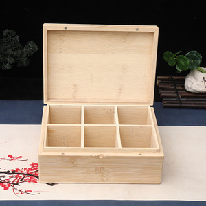 Caja de almacenamiento de bambú de 9 cm, rectangular, hecha a mano, compartimentada, para té y manualidades. - Product Image 1