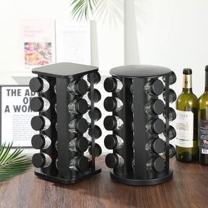 Custom Wholesales 360 Rotating Kitchen Black Metal 20 <b>Jar</b> Carousel <b>Spice</b> Rack With Glass <b>Jars</b> Set and <b>Labels</b> for Bottles - Product Image 6