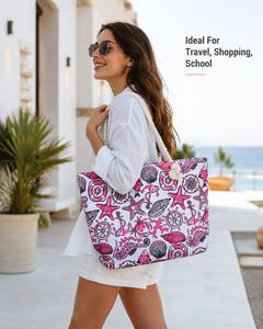 Sac fourre-tout en toile réutilisable et écologique unisexe, personnalisable, avec deux anses, fermeture éclair, broderie et rivets, idéal pour les vacances d'été à la plage - Product Image 2