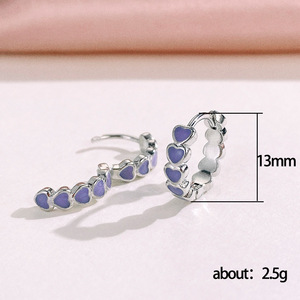 Pendientes Huggie E1869, Aleación Plateada, Forma de Corazón, Engaste de Bisel con Piedra Morada, Joyería de Moda Linda para Mujer, Regalo - Product Image 6