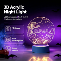 Lampe de nuit LED 3D en ABS pour Halloween, gravée au laser, motif citrouille, crâne, lune carrée, pour la maison, la chambre d'enfant, décoration de fête effrayante