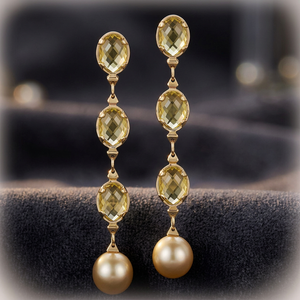 Pendientes Colgantes de Plata de Ley con Cuarzo Limón Ovalado y Perlas, Chapados en Oro, Hechos a Mano, de Moda para Mujer - Product Image 2