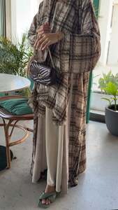 Kimono personnalisé Oem de haute qualité à <span class=keywords><strong>tartan</strong></span> de Dubaï 2025 ouvert sur <span class=keywords><strong>le</strong></span> devant fabricant de vêtements traditionnels du Ramadan Eid Abaya modeste pour femmes - Product Image 4