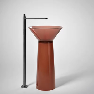 Lavabo Ovalado Tradicional de Resina para Baño de Hotel, con Pedestal, Transparente, Capacidad de 9L, Sin Orificio para Grifo - Product Image 2