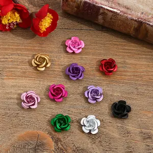 Aluminum Rose Flower Tiny Metal Beads Mixed Color 15x9mm Hole