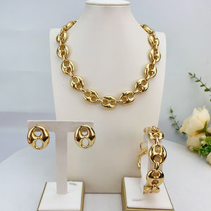 Juego de Joyería de Oro Laminado 14k al por Mayor, Collar, Pulsera, Aretes Cubanos para <span class=keywords><strong>Mujer</strong></span>, para Regalos de Boda y Fiesta, FHK24178 - Product Image 5