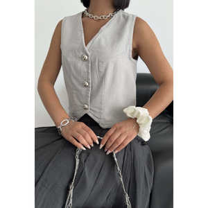 Gilet décontracté pour femme en tissu denim tissé avec rembourrage en coton, vêtement d'extérieur d'automne coupe-vent avec décoration de logo - Product Image 5