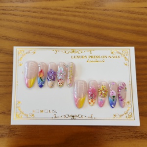 Designer Amande <span class=keywords><strong>Multicolore</strong></span> Peint à la Main Presse sur Ongles 10 Pcs Ensemble Tropical 3D Fleur Fait à la Main Luxe Acrylique <span class=keywords><strong>Faux</strong></span> <span class=keywords><strong>Faux</strong></span> Ongles - Product Image 1