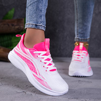 Sepatu lari olahraga wanita ukuran besar D1N, bagian atas berbahan mesh breathable, model baru, sol empuk, sol tebal, sepatu lari elastis