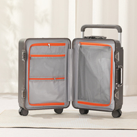 Valise à roulettes à ouverture frontale, tube large, 20 pouces, cadre en aluminium, serrure TSA, support pour téléphone, PC, multifonctionnelle, bagage à main pour les voyages