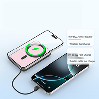 Batterie externe magnétique sans fil PD20W USB 22.5W avec câbles intégrés QC3.0 et support pour iPhone 17 16 15 14