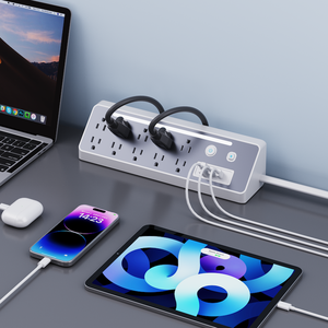 USA/Mỹ chuyển đổi tiêu chuẩn bàn <span class=keywords><strong>Power</strong></span> <span class=keywords><strong>Strip</strong></span> 10 cửa hàng với 5ft dây LED Đèn dưới bàn <span class=keywords><strong>Strip</strong></span> Đối với trang chủ ETL/UL/FCC chứng nhận - Product Image 1