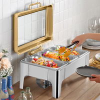 Équipement de Restaurant Plaqué Or et Or Rose, Réchauds de Buffet en Acier Inoxydable, Service Traiteur Professionnel, Ensemble Chafing Dish Hydraulique