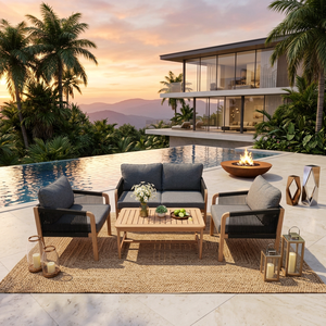 Contemporary Acacia <b>Wood</b> Sofa Set (4pcs) Foldable Eco-friendly Outdoor <b>Garden</b> Villa Hotel Furniture Teak <b>Wood</b> <b>Frame</b> Wholesale - Product Image 5