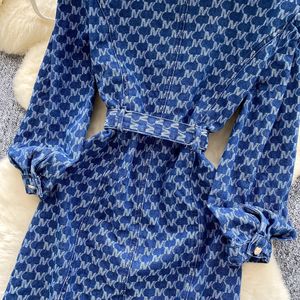 Abito in Denim Midi Autunnale Sostenibile e Traspirante con Colletto Rovesciato per Donna - Product Image 3