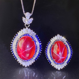 Wholesale Fashion Jewelry Eco-friendly Copper 15*20-13*18mm Red Cubic Zirconia Necklace and <b>Earrings</b> Ethnic Jewelry <b>Sets</b> - Product Image 1