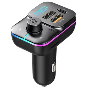 蓝牙5.0调频发射机免提车载收音机调制器MP3播放器，带双USB C型汽车快速充电适配器