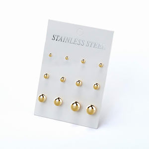 स्टेनलेस स्टील 18K सोना मढ़वाया गेंद 2mm 3mm 4mm 5mm 6mm 7mm 8mm महिलाओं स्टड कान की बाली - Product Image 6