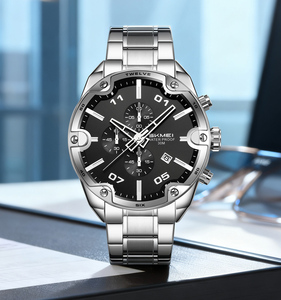 Nuovo Orologio Argento e Nero, Personalizzabile con Logo, Marchio Proprio, Impermeabile 9387, Orologio da Polso di Lusso per Uomo - Product Image 5