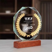MH-NJ00726 Trofeo de Cristal Grabado Personalizado con Espiga de Trigo, Premio de Cristal, Placa de Cristal