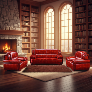 Luxe lederen bank Rode lederen bank van echt leer - Product Image 4