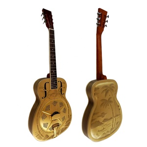 Guitare résonnante Aiersi Style O avec corps en laiton motif Arbre Hawaïen doré, en cuivre vintage, à cône unique, avec chevalet biscuit, personnalisée - Product Image 1
