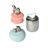 Boîte à Bijoux en Céramique Animaux Argent Électroplaqué Hibou Écureuil Oiseau Pot de Rangement en Porcelaine Cadeau de Pâques Printemps Vente en Gros
