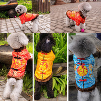 Vêtements d'hiver pour animaux de compagnie à la mode en gros, vêtements personnalisés pour chiens et chats de style chinois, costume Tang brodé avec motif Fu porte-bonheur
