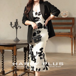 Robe mi-longue à imprimé floral Happy Plus pour femme, col en V, coupe biaisée, avec bretelles, grande taille, élégante, robe de printemps - Product Image 3
