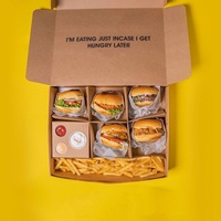 Boîtes en papier personnalisées écologiques en matériaux recyclés pour hamburgers, frites, ailes de poulet frites, snacks à emporter, emballage de restauration rapide
