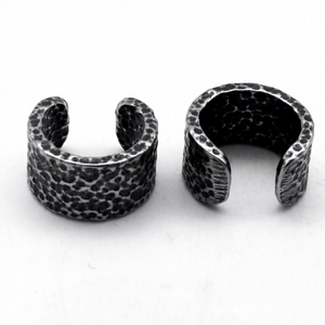 Manchette d'oreille pour homme en acier inoxydable 316L, étanche, hypoallergénique, large, martelée, sans perçage, à clipser, style vintage industriel - Product Image 3